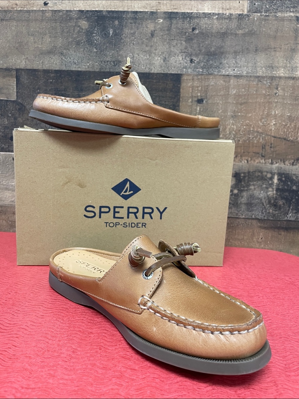 Sperry Women Tan Leather Slip-On Boat Mules display model